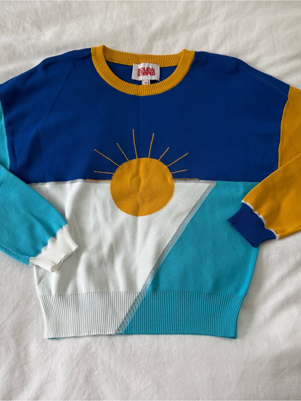 SOLID & STRIPED Blue Sweater with Mustard Collar